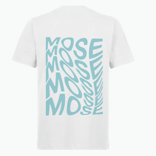 MOSE - WAVES SEMI REGULAR TEE - WHITE & PASTEL BLUE